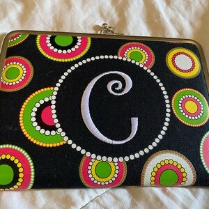 NWOT C initial by MSC Mainstreet Collection black and neon colors snap wallet